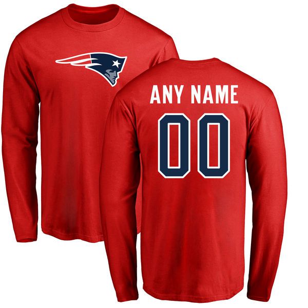 Men New England Patriots NFL Pro Line Red Custom Name and Number Logo Long Sleeve T-Shirt
